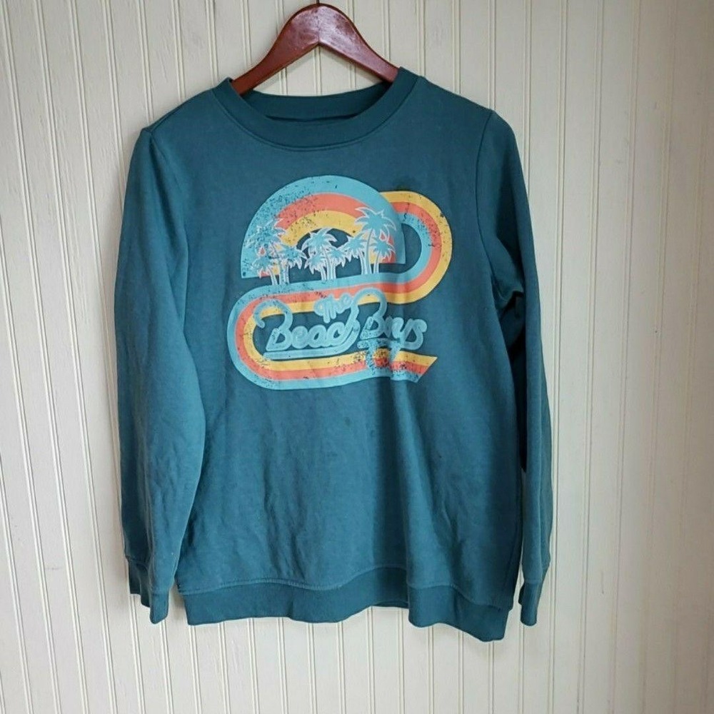 The Beach Boys Sweatshirt Mens Medium Blue Fleece‎ Crewneck Graphic Pullover